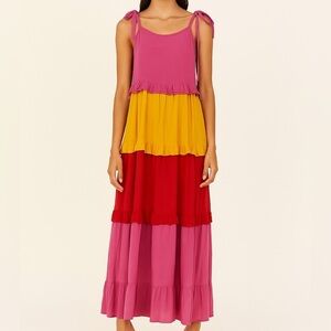 Ivy Street Color Block Ruffle Tiered Tie Strap Maxi Dress SIZE 1X